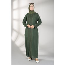 Sefa Merve Şile Bezi Fermuarlı Ferace 9696-02 Haki Yeşil