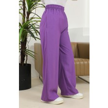 Sefa Merve Beli Lastikli Bol Paça Pantolon 4501-02 Mor