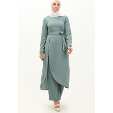 Sefa Merve Yırtmaçlı Tunik Pantolon Ikili Takım 0664-06 Mint Yeşili