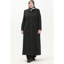 Sefa Merve Büyük Beden Boydan Düğmeli Kaşe Manto 0329-03 Füme
