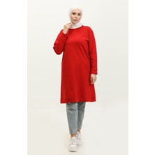 Sıfır Yaka Sweatshirt 23124-01 Kırmızı
