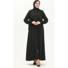 Sefa Merve Kolu Lastikli Ferace 5049-01 Siyah