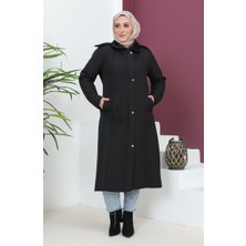 Büyük Beden Kapüşonlu Kapitone Mont 5061-01 Siyah