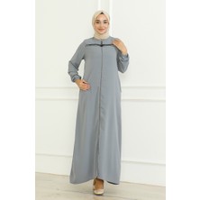 Sefa Merve Kolu Lastikli Fermuarlı Ferace 0475-04 Gri