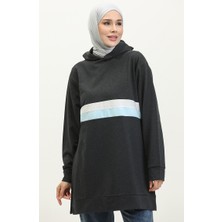 Kapüşonlu Sweatshirt 23077-02 Antrasit Mavi