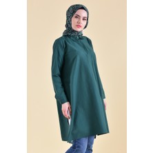 Sefa Merve Gizli Düğmeli Yırtmaçlı Tunik 6478-05 Zümrüt Yeşili