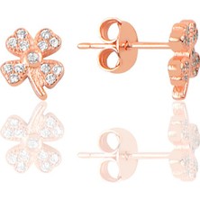 Gümüş Rose Şansın Işıltısı Yonca Küpe SGTL12627ROSE