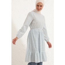 Sefa Merve Eteği Fırfırlı Tunik 4343-03 Beyaz Mavi