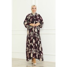 Sefa Merve Desenli Viskon Elbise 0466-02 Mor