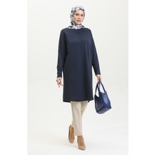 Sefa Merve Rahat Kesim Düz Tunik 8712-03 Lacivert