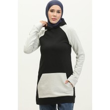 Kapüşonlu Sweatshirt 23071-06 Siyah Ekru