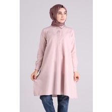 Sefa Merve Gizli Düğmeli Yırtmaçlı Tunik 6478-11 Pudra