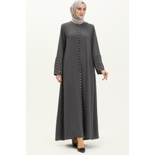 Sefa Merve Büyük Beden Fermuarlı Ferace 5032-06 Gri