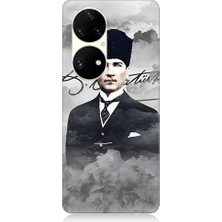 Teknomeg Huawei P50 Pro Uyumlu Atatürk Portresi  Desenli Silikon Kılıf