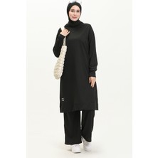 Sefa Merve 0044-05 Siyah Iki Ip Tunik Pantolon Ikili Takım Kadınlar İçin Rahat ve Şık