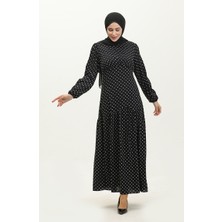 Sefa Merve Puantiyeli Elbise 1899-01 Siyah Beyaz