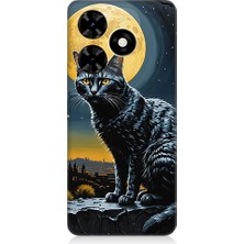 Teknomeg Tecno Spark 20 Uyumlu Ay ve Kedi  Desenli Silikon Kılıf