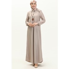 Sefa Merve Düğme Detaylı Kolyeli Elbise 4141-06 Taş