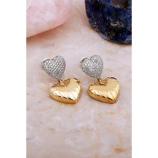 Sümer Telkari Çift Kalp Tasarım Altın Kaplama Gümüş Küpe 7114