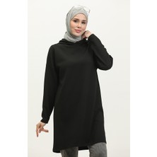 Sefa Merve Kapüşonlu Mevsimlik Tunik 8679-01 Siyah