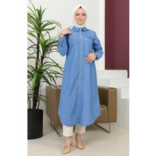 Sefa Merve Uzun Kot Tunik 7001-01 Kot Mavi