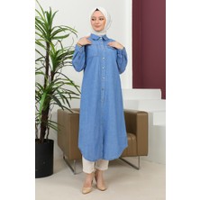 Sefa Merve Uzun Kot Tunik 7001-01 Kot Mavi