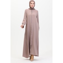 Sefa Merve Kolu Lastikli Fermuarlı Ferace 0513-02 Vizon