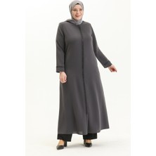 Sefa Merve Büyük Beden Taş Baskılı Ferace 5054-01 Gri