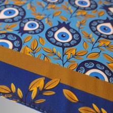 Mavi Yeşil Fular Bandana Ipeksi Twill Saten Kumaş Nar Nazar Boncuğu Desenli