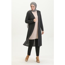 Sefa Merve Sade Dökümlü Uzun Hırka 8727-04 Antrasit