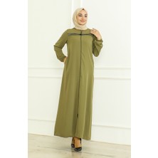 Sefa Merve Kolu Lastikli Fermuarlı Ferace 0475-06 Haki
