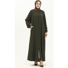 Sefa Merve Kolu Lastikli Ferace 5049-03 Haki