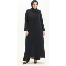 Sefa Merve Büyük Beden Taş Baskılı Ferace 5054-05 Lacivert