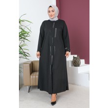 Sefa Merve Büyük Beden Taşlı Ferace 5057-01 Siyah