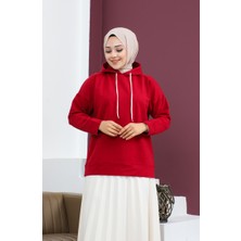 Kapüşonlu Sweatshirt 23002-06 Bordo