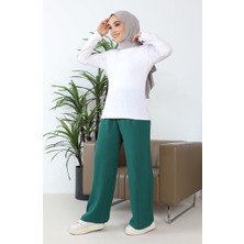 Sefa Merve Aerobin Kumaş Bol Paça Pantolon 1006-20 Zümrüt Yeşili