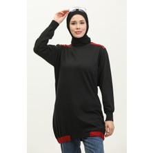 Sıfır Yaka Sweatshirt 23086-02 Bordo Siyah
