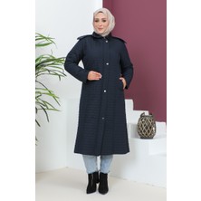 Sefa Merve Büyük Beden Kapüşonlu Kapitone Mont 5061-02 Lacivert