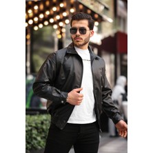 Streetwear Siyah Oversize Vintage Beli Lastikli Rahat Kesim Deri Ceket