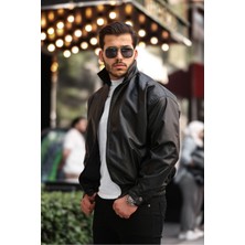Streetwear Siyah Oversize Vintage Beli Lastikli Rahat Kesim Deri Ceket