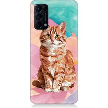Teknomeg Oppo Reno 5 Uyumlu Renkli Kedi  Desenli Silikon Kılıf