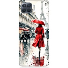 Oppo Reno 4 Lite Uyumlu Kırmızı Şemsiye  Desenli Silikon Kılıf