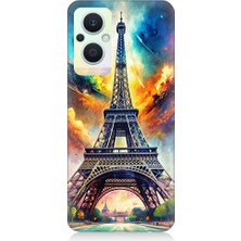 Teknomeg Oppo Reno 7 Lite Uyumlu Renkli Eiffel  Desenli Silikon Kılıf