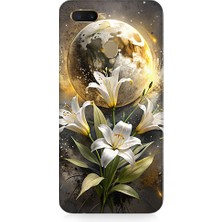 Teknomeg Oppo Ax7 Uyumlu Ay ve Çiçek  Desenli Silikon Kılıf