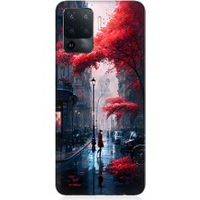 Teknomeg Oppo Reno 5 Lite Uyumlu Kırmızı Ağaçlar  Desenli Silikon Kılıf