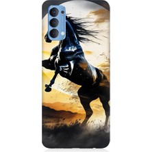 Teknomeg Oppo Reno 4 Uyumlu Şaha Kalkmış At  Desenli Silikon Kılıf