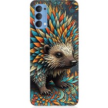 Teknomeg Oppo Reno 4 Uyumlu Renkli Kirpi  Desenli Silikon Kılıf