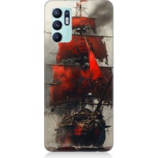 Teknomeg Oppo Reno 6 Uyumlu Kırmızı Yelkenli  Desenli Silikon Kılıf