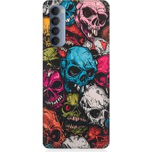 Teknomeg Oppo Reno 4 Pro Uyumlu Renkli Kafatasları  Desenli Silikon Kılıf