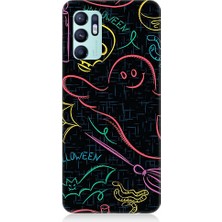 Teknomeg Oppo Reno 6 Uyumlu Halloween Grafiti  Desenli Silikon Kılıf